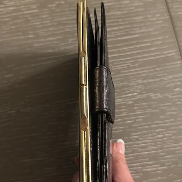 VINTAGE 1980s Brown Gold-Tone Structured EEL Skin Multi Compartment Snap Wallet - Picture 10 of 12